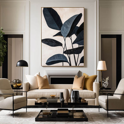 Textured Modern Botanical Leaf Painting | Minimalist Beige Wall Art for Living Room #AA 061