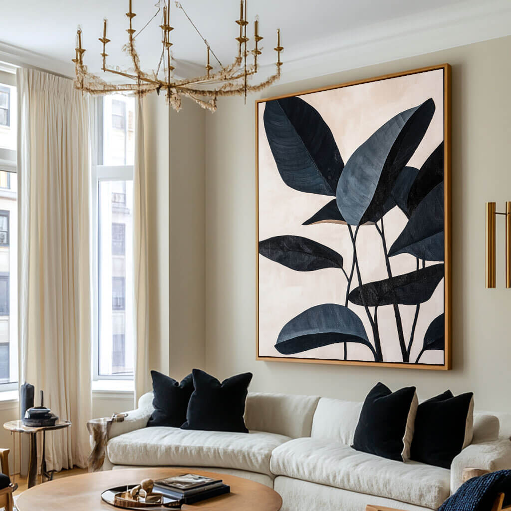 Textured Modern Botanical Leaf Painting | Minimalist Beige Wall Art for Living Room #AA 061