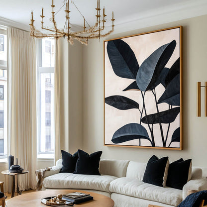 Textured Modern Botanical Leaf Painting | Minimalist Beige Wall Art for Living Room #AA 061