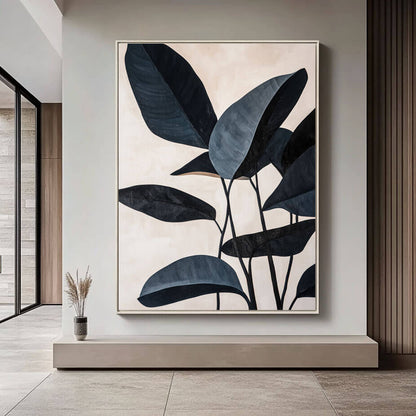 Textured Modern Botanical Leaf Painting | Minimalist Beige Wall Art for Living Room #AA 061