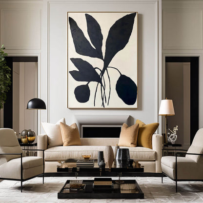 Black and White Minimalist Botanical Painting - Textured Plant Wall Art#AA 062