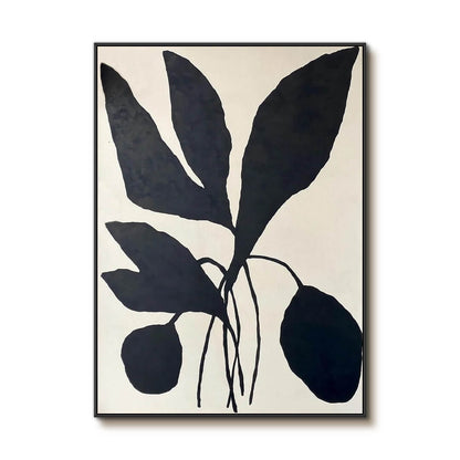 Black and White Minimalist Botanical Painting - Textured Plant Wall Art#AA 062