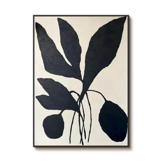 Black and White Minimalist Botanical Painting - Textured Plant Wall Art#AA 062