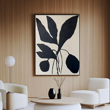 Black and White Minimalist Botanical Painting - Textured Plant Wall Art#AA 062