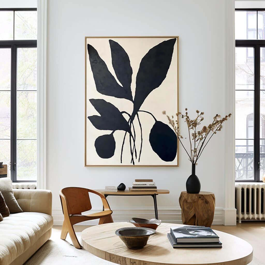 Black and White Minimalist Botanical Painting - Textured Plant Wall Art#AA 062