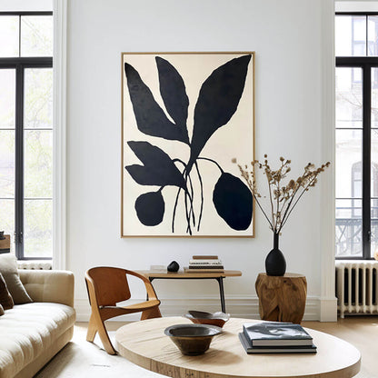 Black and White Minimalist Botanical Painting - Textured Plant Wall Art#AA 062