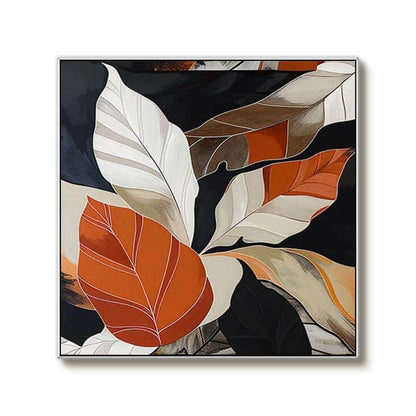 Orange Black and White Abstract Leaf Painting - Textured Wall Art#AA 063