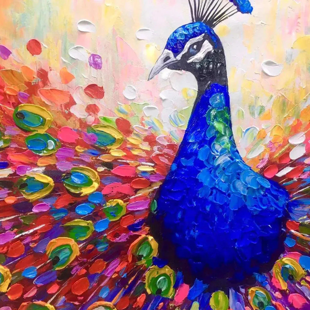 Vibrant Peacock Canvas Wall Art | Expressive Bird Painting #ZZ 247