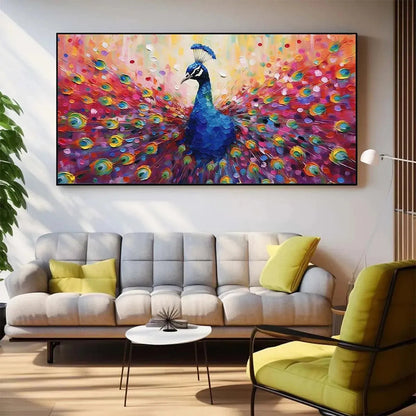 Vibrant Peacock Canvas Wall Art | Expressive Bird Painting #ZZ 247