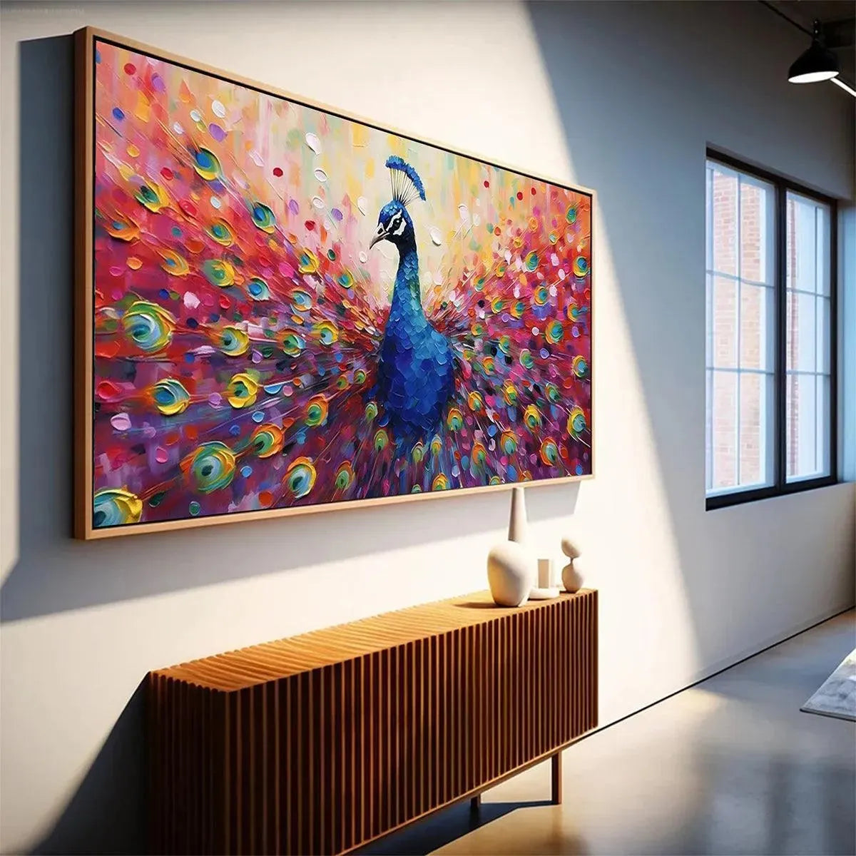 Vibrant Peacock Canvas Wall Art | Expressive Bird Painting #ZZ 247