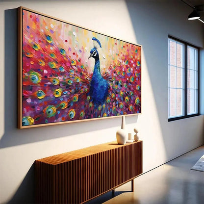 Vibrant Peacock Canvas Wall Art | Expressive Bird Painting #ZZ 247