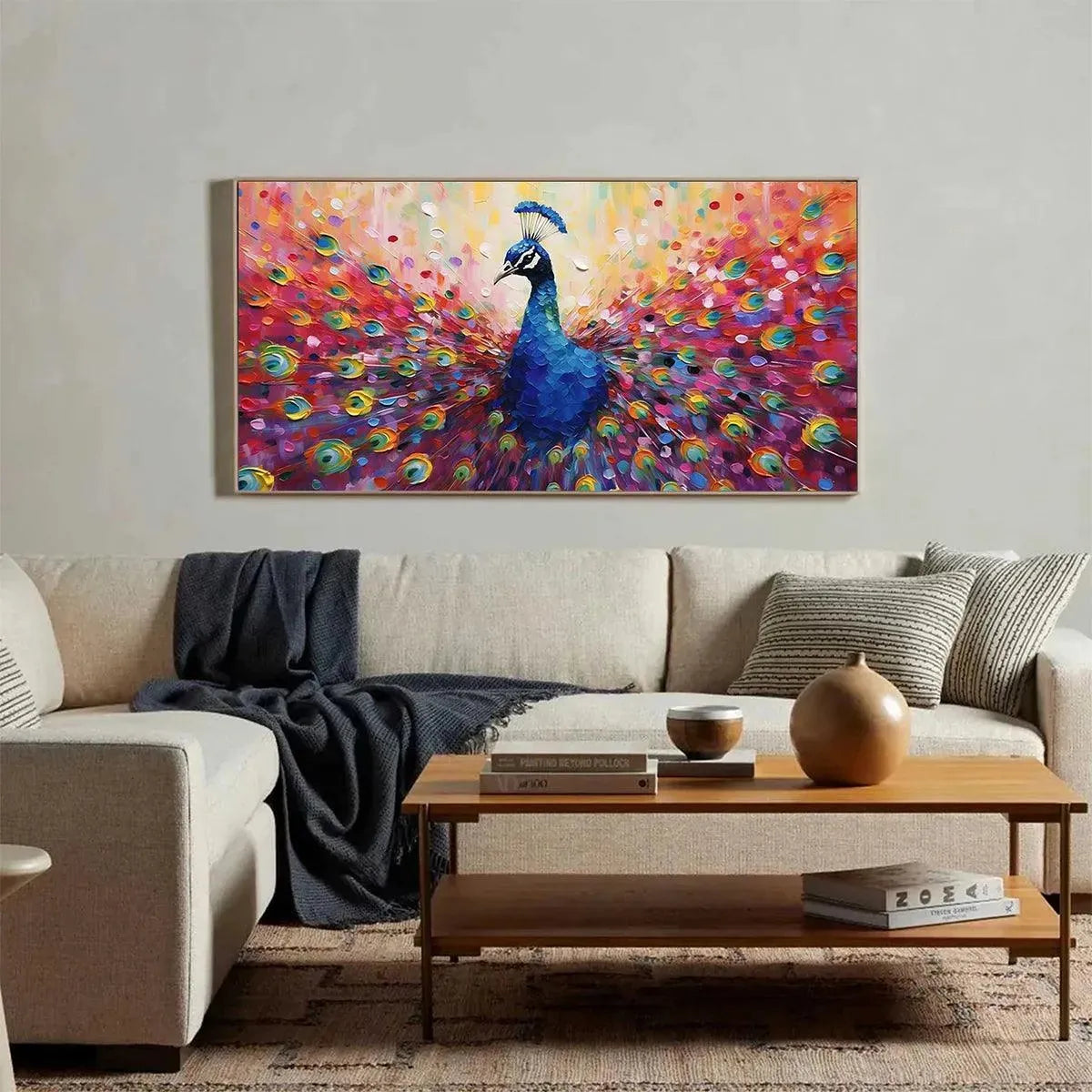 Vibrant Peacock Canvas Wall Art | Expressive Bird Painting #ZZ 247
