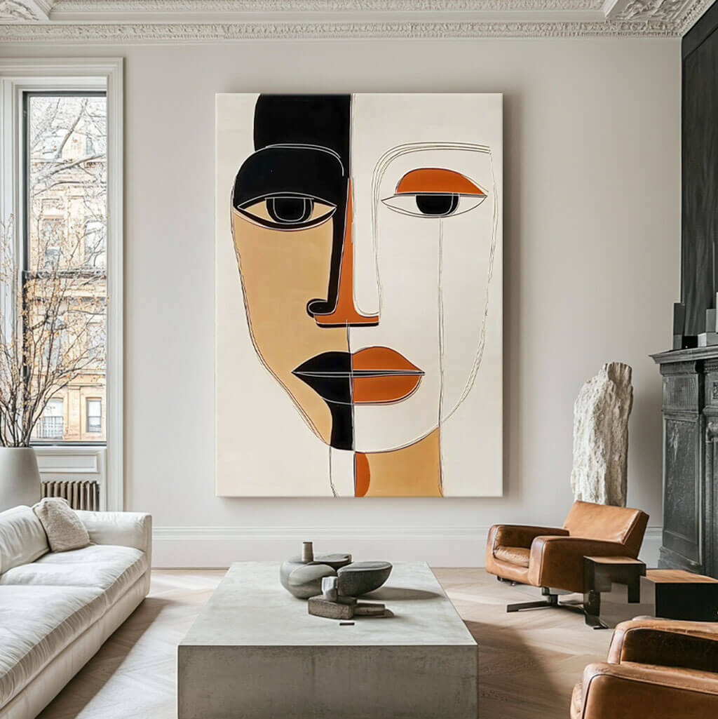 Modern Cubist Abstract Face Painting - Textured Portrait Wall Art#AA 064