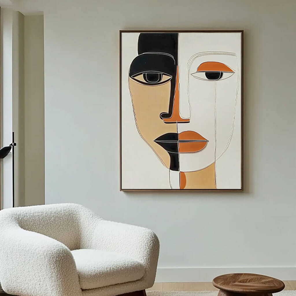 Modern Cubist Abstract Face Painting - Textured Portrait Wall Art#AA 064
