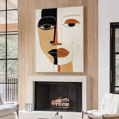 Modern Cubist Abstract Face Painting - Textured Portrait Wall Art#AA 064