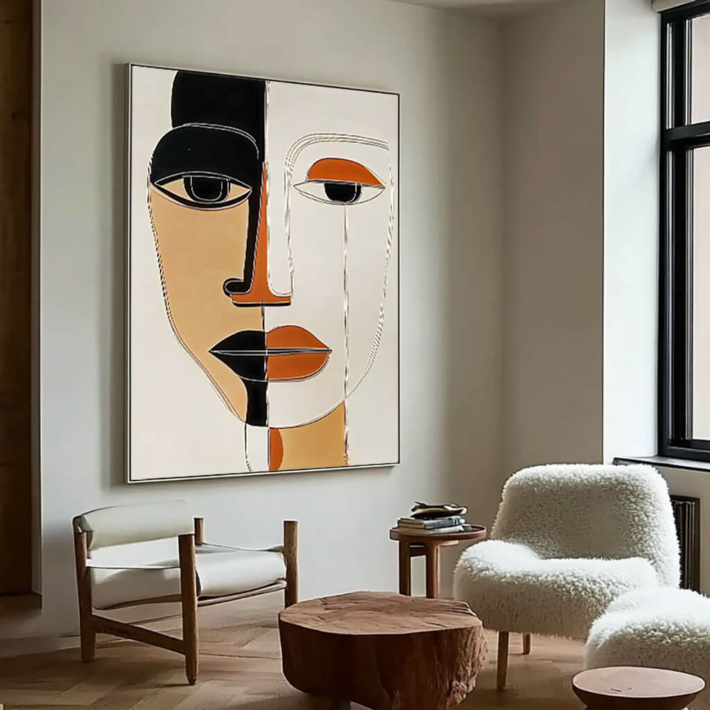 Modern Cubist Abstract Face Painting - Textured Portrait Wall Art#AA 064