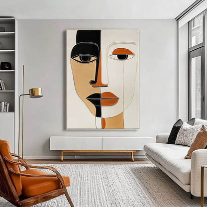 Modern Cubist Abstract Face Painting - Textured Portrait Wall Art#AA 064