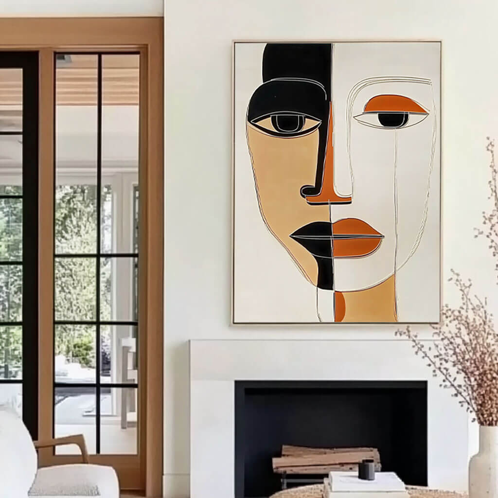 Modern Cubist Abstract Face Painting - Textured Portrait Wall Art#AA 064