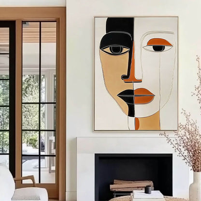 Modern Cubist Abstract Face Painting - Textured Portrait Wall Art#AA 064