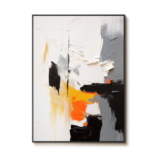 Black White and Orange Abstract Painting - Textured Modern Wall Art #AA 065