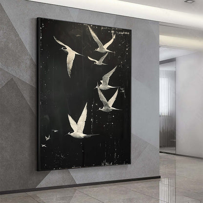 Black and White Flying Bird Painting - Minimalist Animal Wall Art #ZZ 262