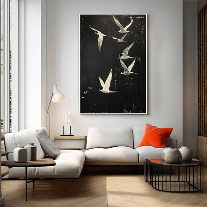 Black and White Flying Bird Painting - Minimalist Animal Wall Art #ZZ 262
