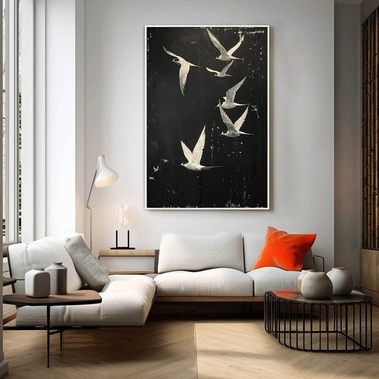 Black and White Flying Bird Painting - Minimalist Animal Wall Art #ZZ 262