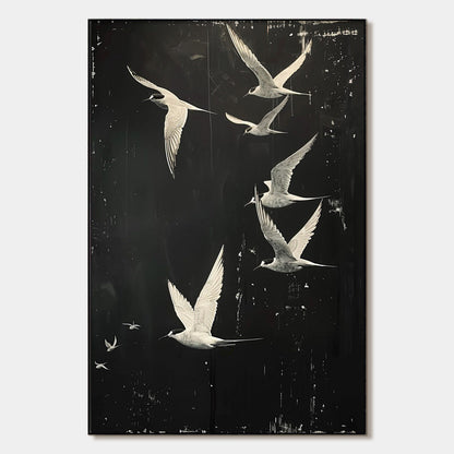 Black and White Flying Bird Painting - Minimalist Animal Wall Art #ZZ 262