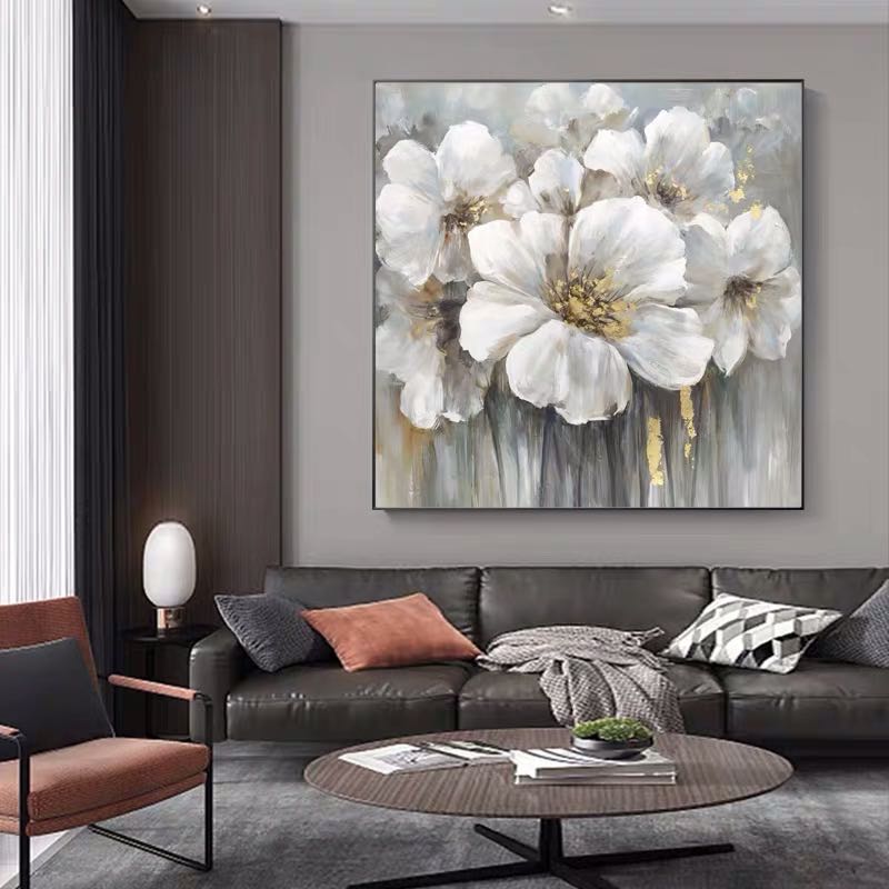 Large White Abstract Floral Wall Art | Modern Canvas Painting#ZZ 238