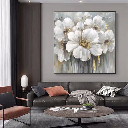 Large White Abstract Floral Wall Art | Modern Canvas Painting#ZZ 238