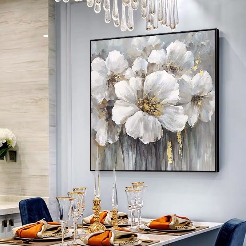 Large White Abstract Floral Wall Art | Modern Canvas Painting#ZZ 238