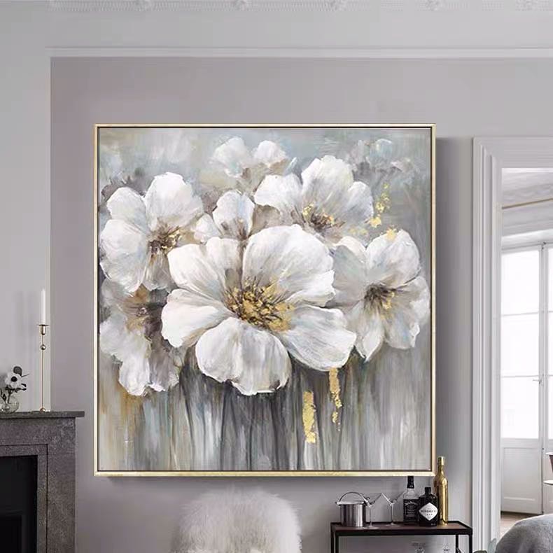 Large White Abstract Floral Wall Art | Modern Canvas Painting#ZZ 238