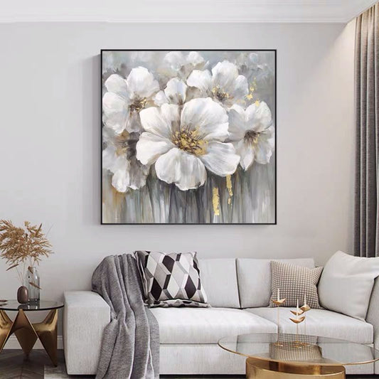 Large White Abstract Floral Wall Art | Modern Canvas Painting#ZZ 238