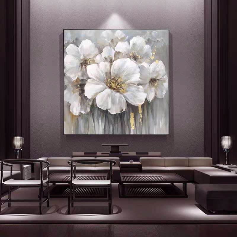 Large White Abstract Floral Wall Art | Modern Canvas Painting#ZZ 238