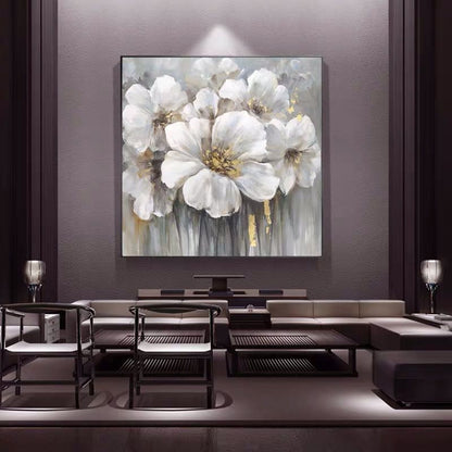 Large White Abstract Floral Wall Art | Modern Canvas Painting#ZZ 238