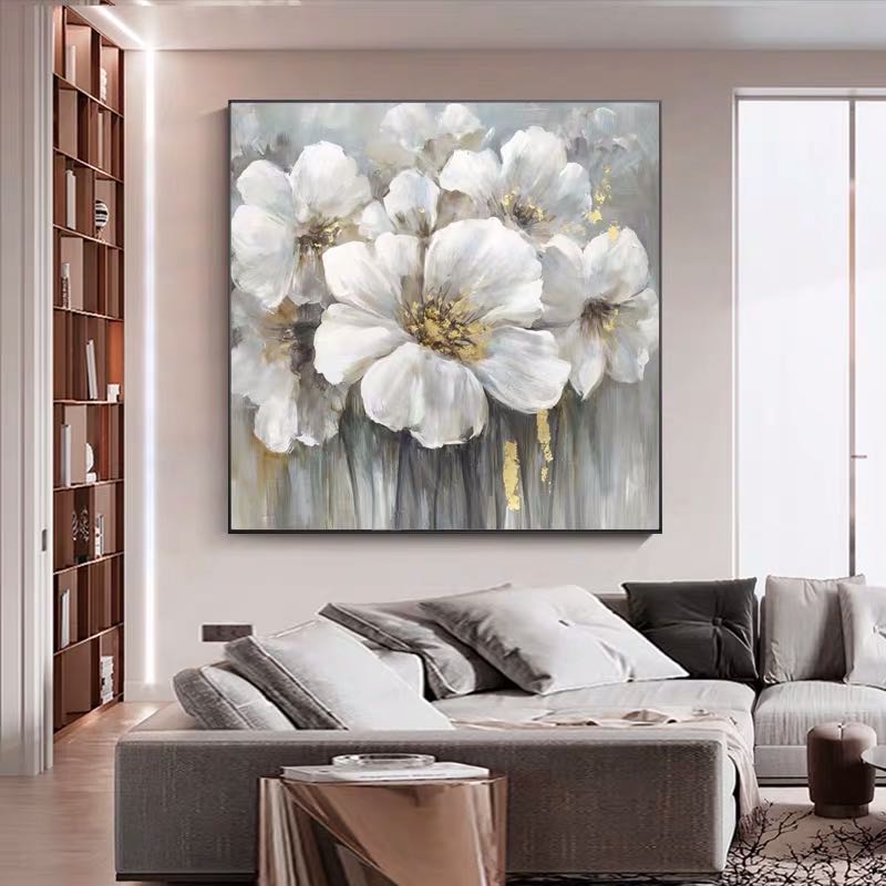 Large White Abstract Floral Wall Art | Modern Canvas Painting#ZZ 238