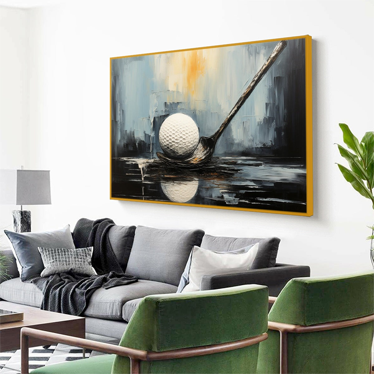 Modern Abstract Golf Painting - Large Hand-Painted Sports Wall Art on Canvas #AA229