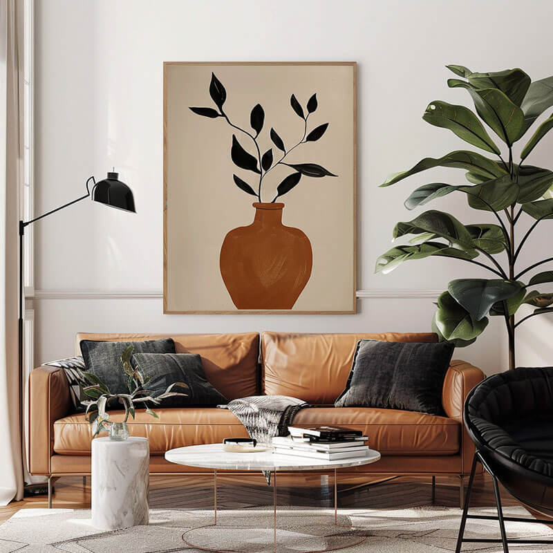 Japandi Style Vase Art | Earth Tone Botanical Painting #AA 052