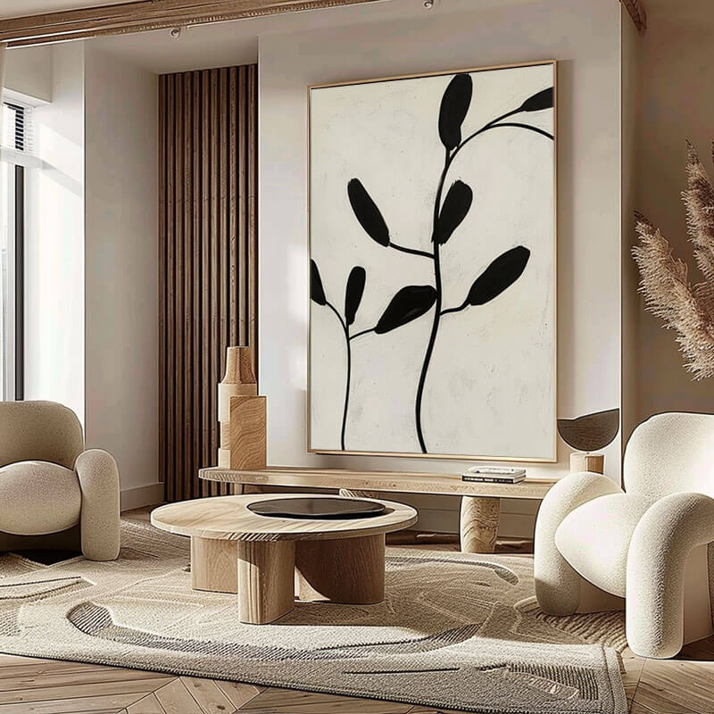 Serene Zen Botanical Wall Art - Minimalist Plant Canvas Painting #AA 033