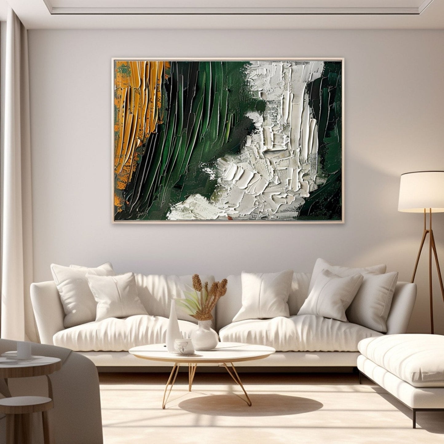 Large Green and White Abstract Oil Painting | Wall Art Decor#TC 230