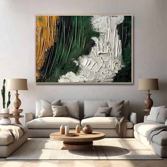 Oversized Green Abstract Art | Contemporary Textured Oil on Canvas
