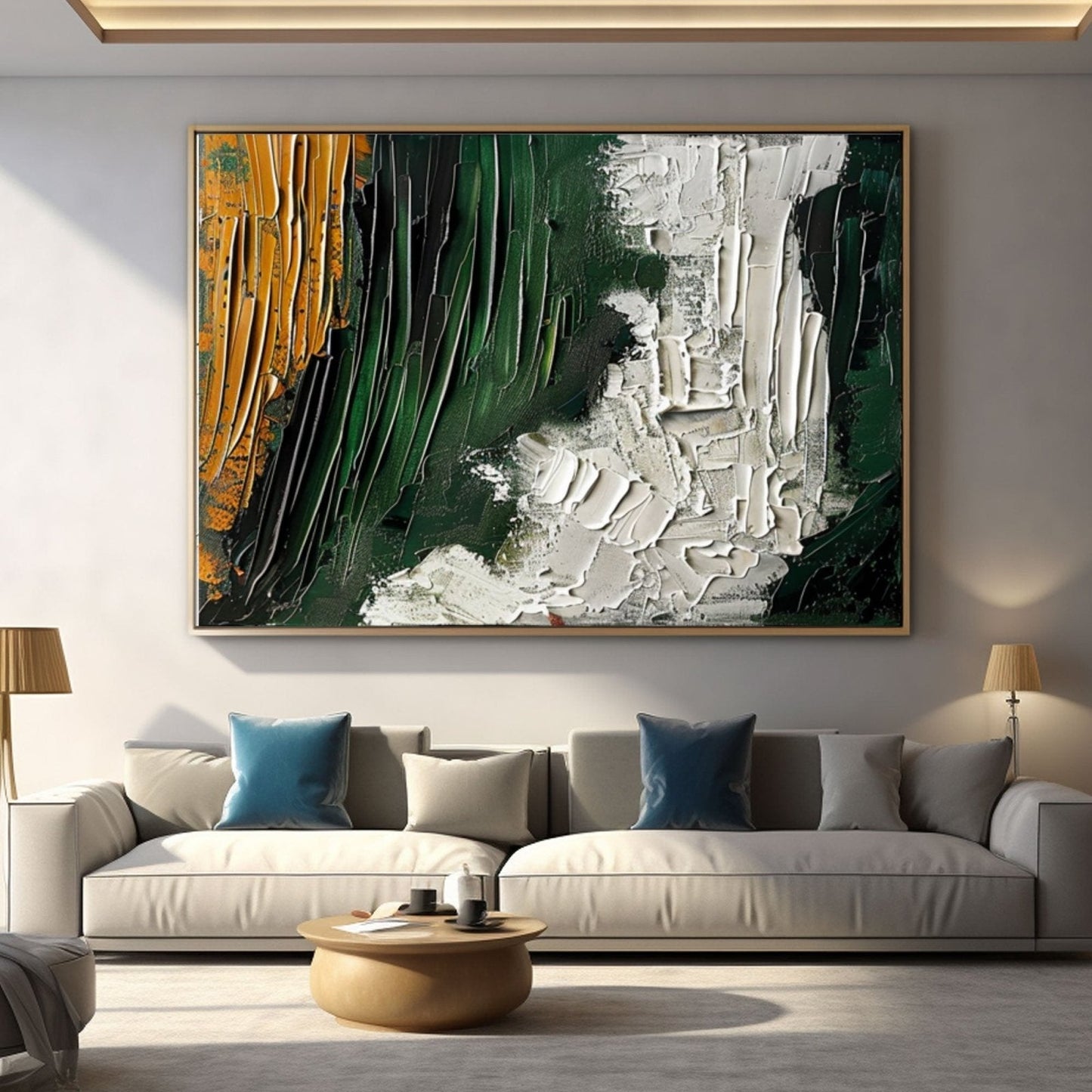 Large Green and White Abstract Oil Painting | Wall Art Decor#TC 230