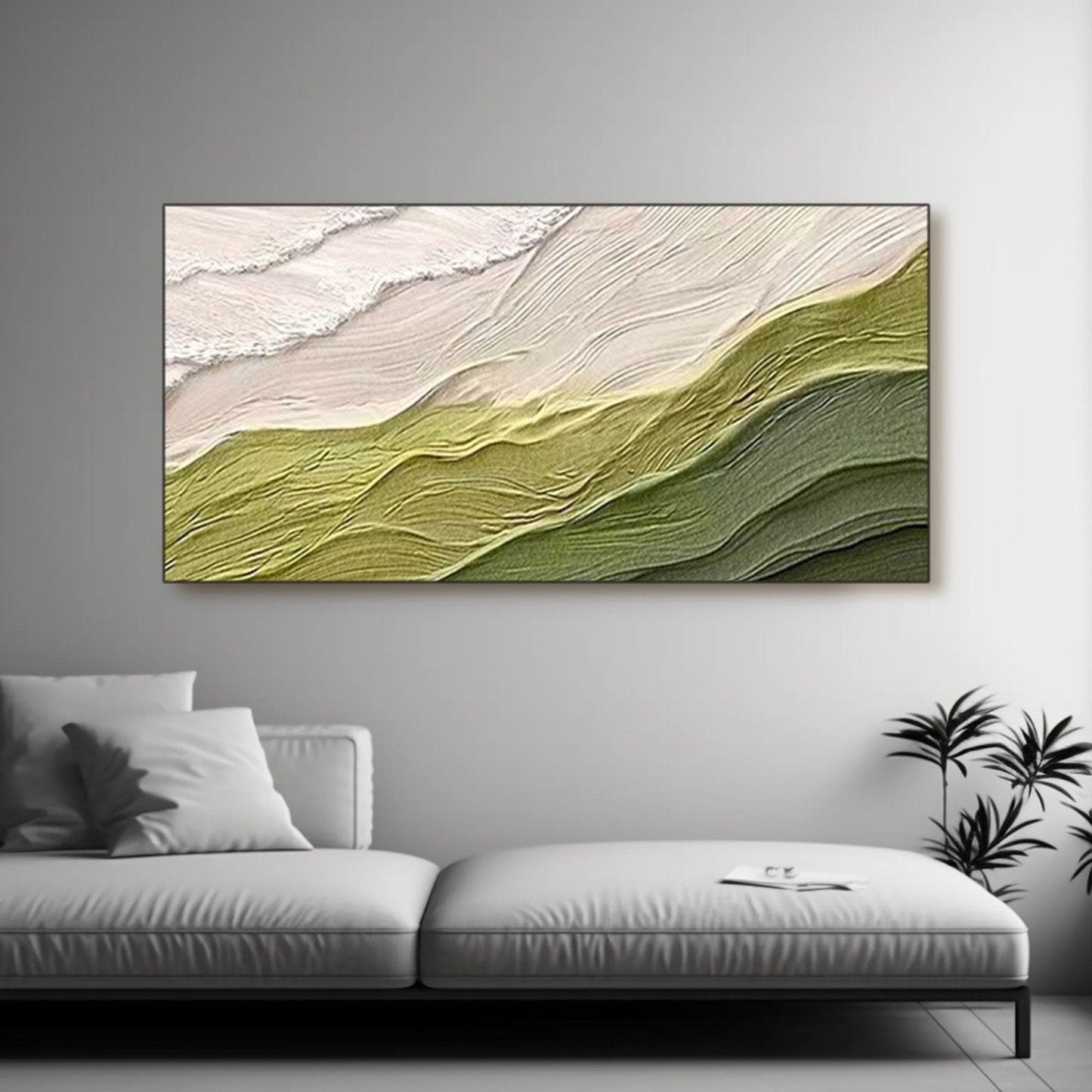 Wabi-Sabi Green Wall Art | Organic Textured Canvas Painting #TC 232