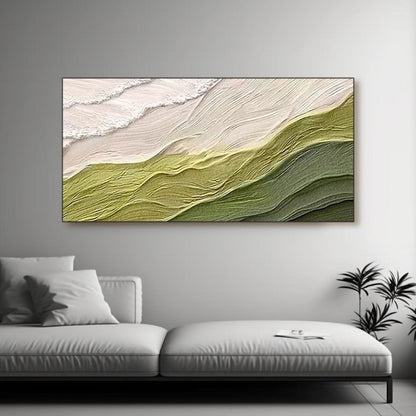 Wabi-Sabi Green Wall Art | Organic Textured Canvas Painting #TC 232