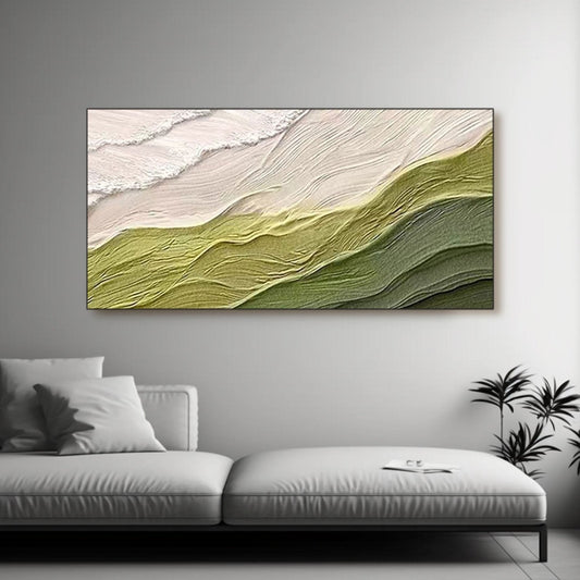 Wabi-Sabi Green Wall Art | Organic Textured Canvas Painting #TC 232