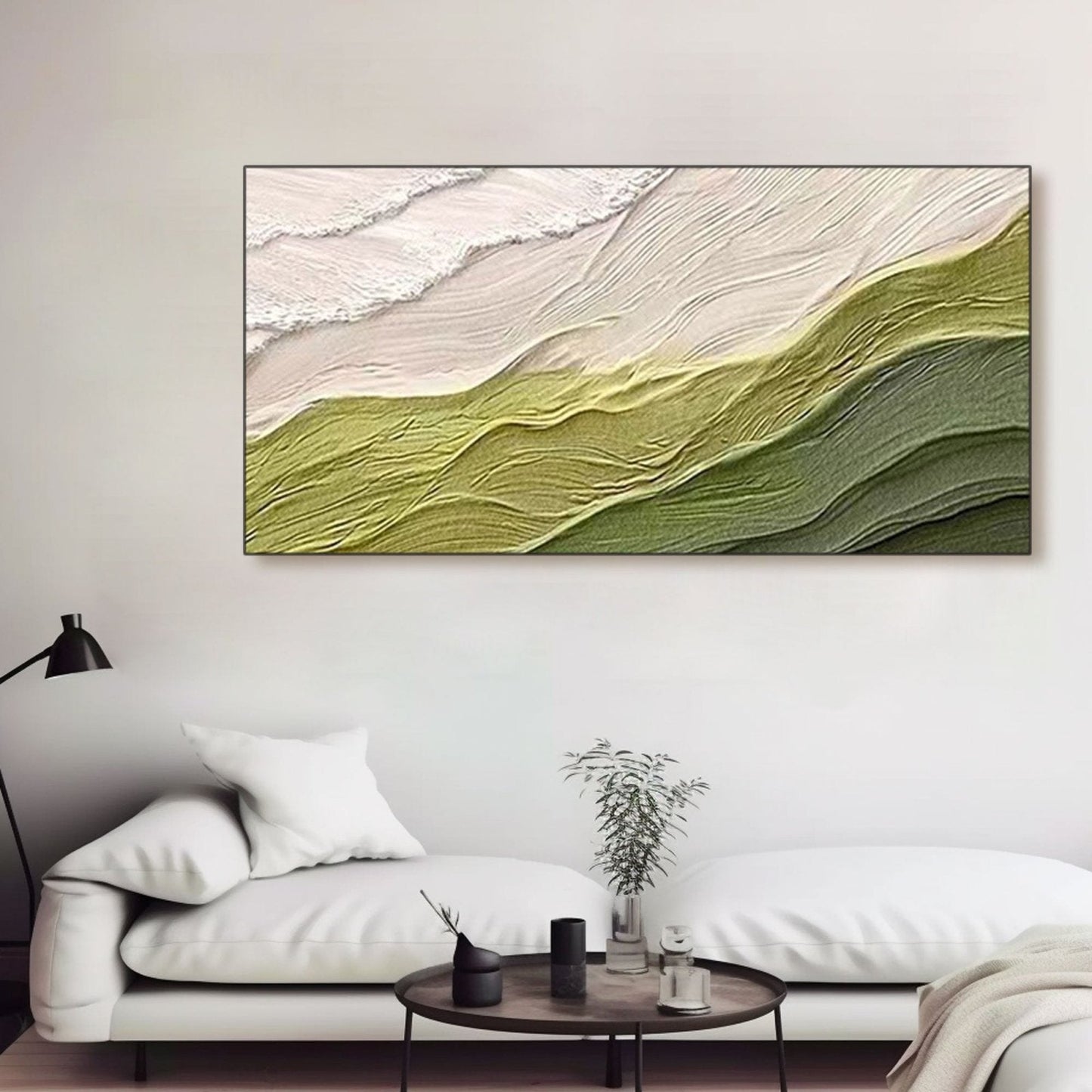 Wabi-Sabi Green Wall Art | Organic Textured Canvas Painting #TC 232