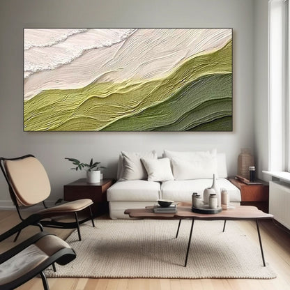 Long Abstract Wall Art | Modern Green & White Textured Decor