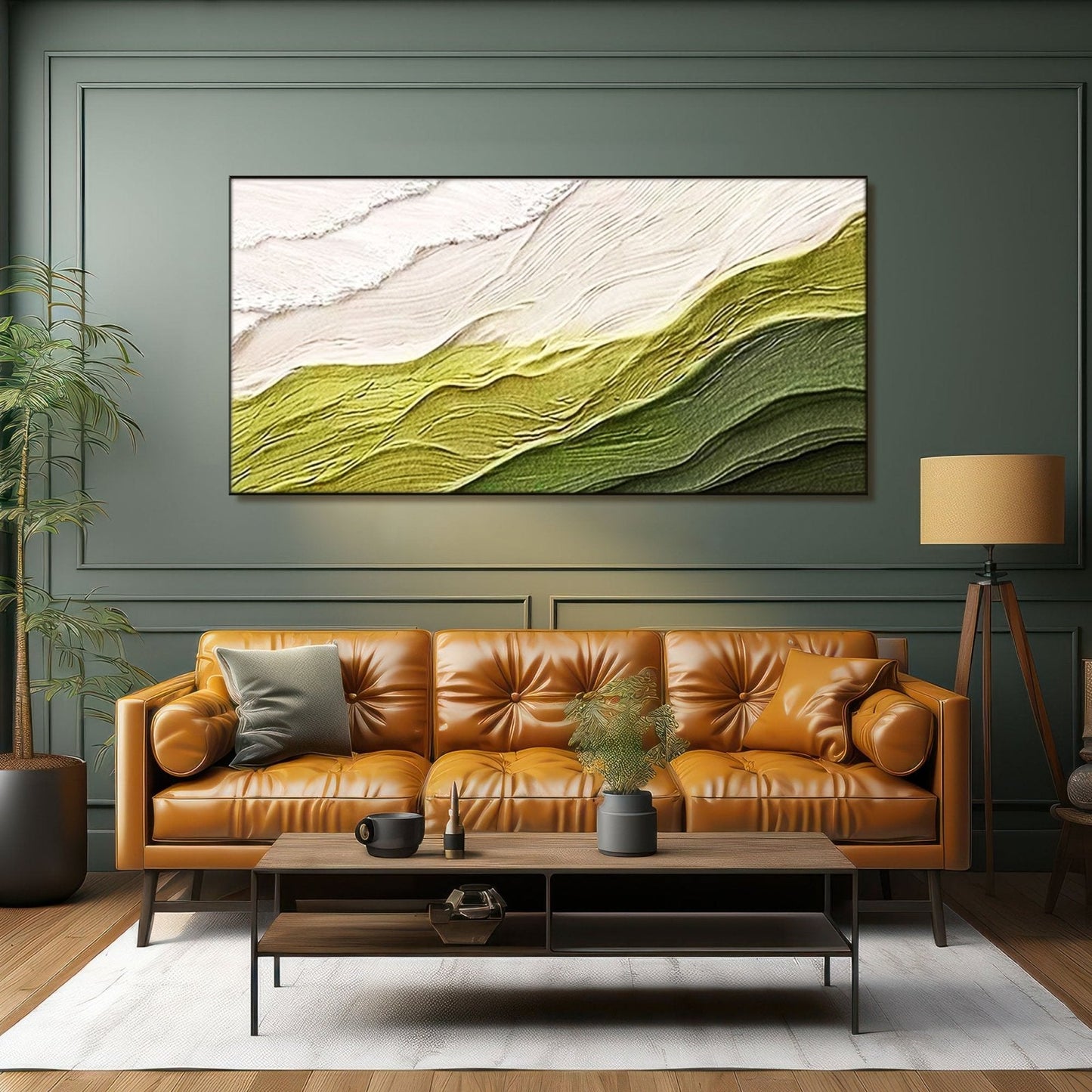 Wabi-Sabi Green Wall Art | Organic Textured Canvas Painting #TC 232