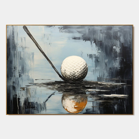 Modern Textured Golf Ball & Club Art - Large Hand-Painted Impasto Sports Oil Painting on Canvas #AA236