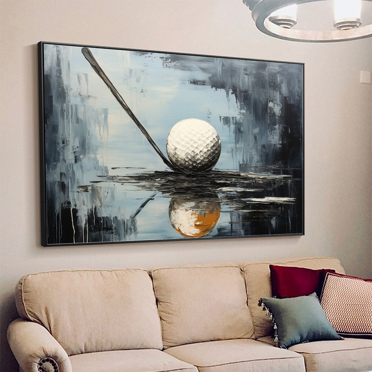Modern Textured Golf Ball & Club Art - Large Hand-Painted Impasto Sports Oil Painting on Canvas #AA236